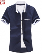 丹杰仕 男士短袖衬衫 男免烫衬衫修身休闲时尚短袖衬衣男 C25藏青色 XL